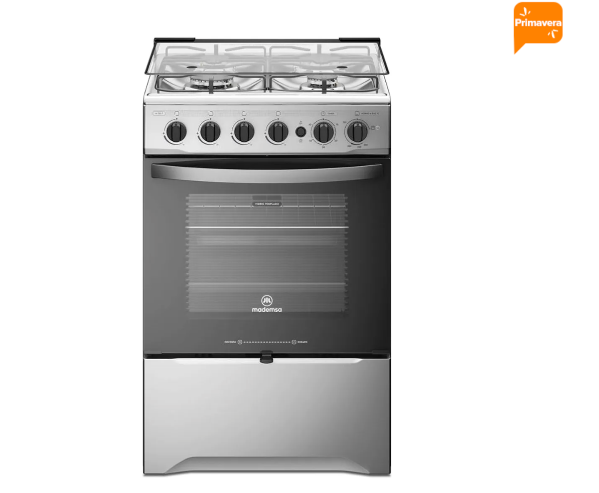 Cocina a Gas 4 Platos Mademsa con LimpiaFácil y Grill Eléctrico M 785 T Inox