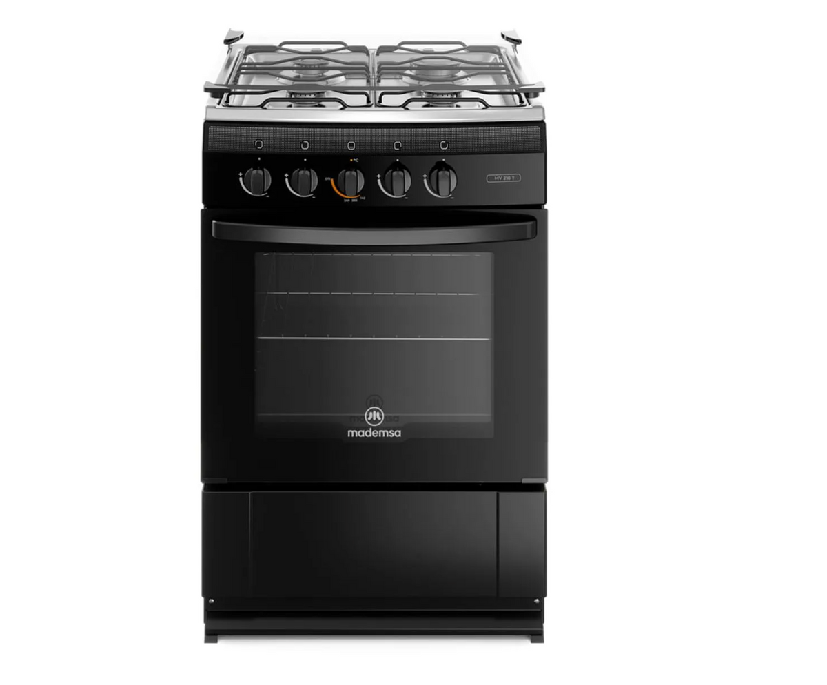 Cocina a Gas 4 Platos Mademsa con LimpiaFácil y Tapa Cubierta MV 210 T Negra