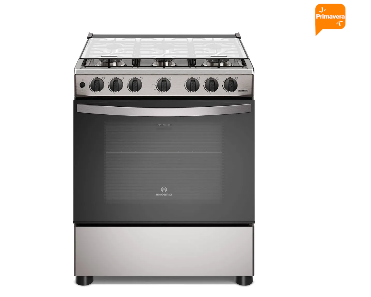Cocina a Gas 6 Platos Mademsa Horno a Vapor y Parrillas Alambrón FM6LSC Inox