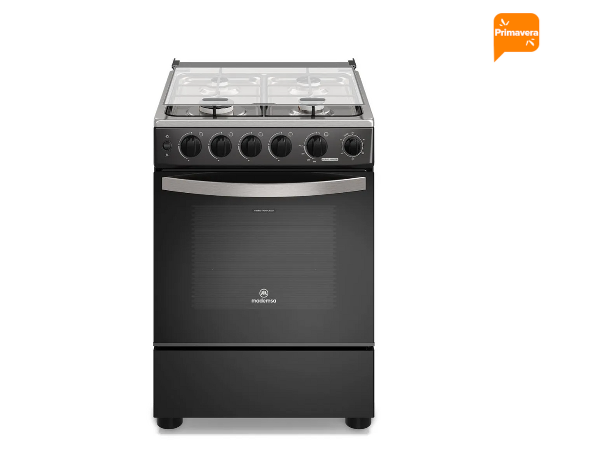 Cocina a Gas 4 Platos Mademsa Horno a Vapor y Temporizador FM4TPC Negra