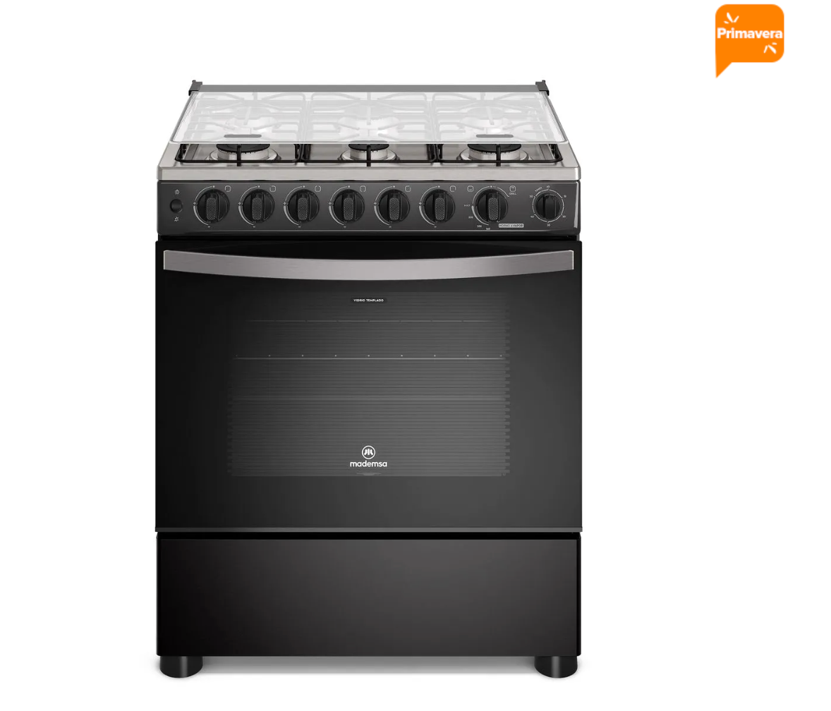 Cocina a Gas 6 Platos Mademsa Horno a Vapor y Parrillas Pletina FM6SPC Negra