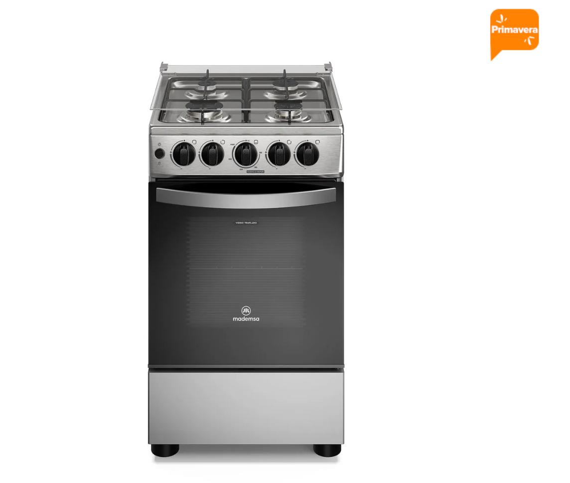 Cocina a Gas 4 Platos Mademsa LimpiaFácil y Parrillas de Alambrón FM4ES Silver