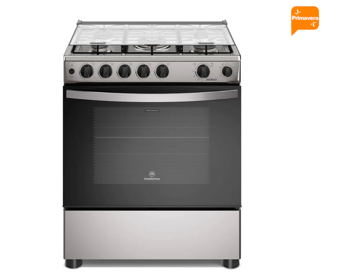 Cocina a Gas 5 Platos Mademsa Horno a Vapor y Triple Llama FM5SSC Inox