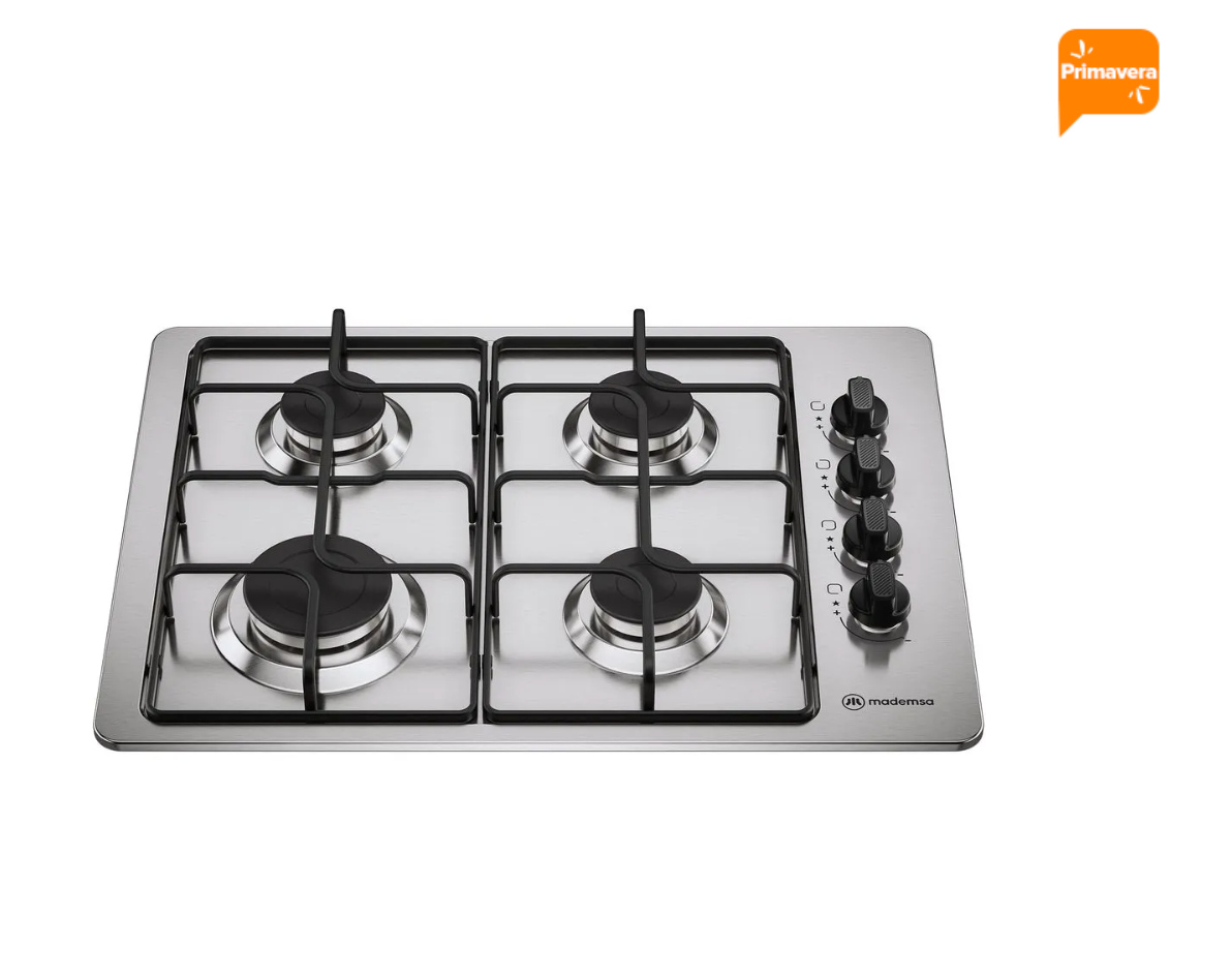 Encimera a Gas 4 Platos Mademsa Encendido Automático y Parrillas Pletina KM4GX Inox