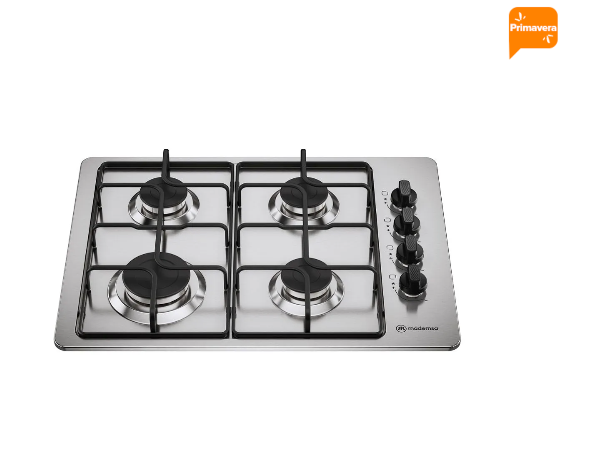 Encimera a Gas 4 Platos Mademsa Encendido Automático y Parrillas Pletina KM4NX Inox